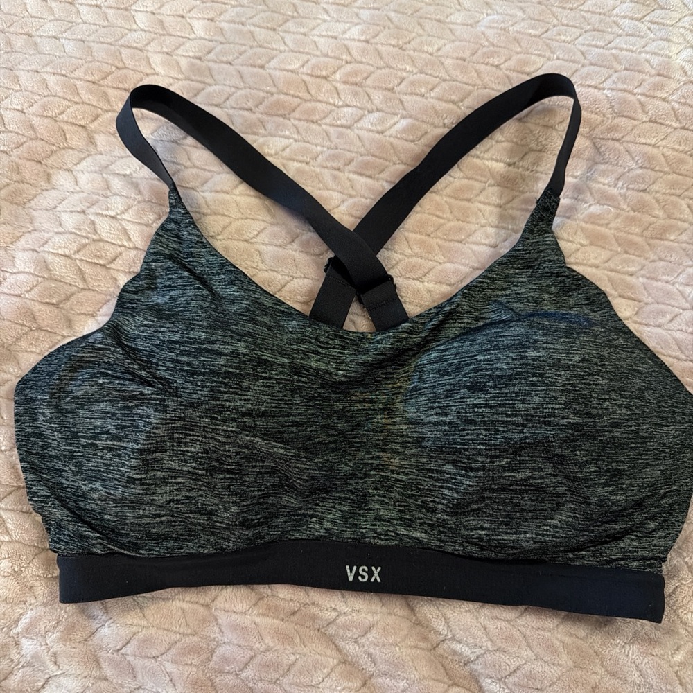 Victoria's Secret VSX Heathered Charcoal Black Crossback Sports Bra